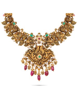 Royal Antique Peacock Gold Necklace-hover