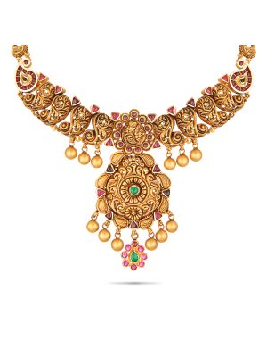 Stunning Floral Design Gold Necklace-hover