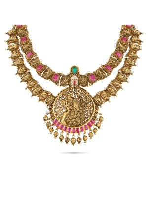 Stunning Peacock Design Gold Necklace-hover