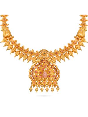 Stunning Peacock Design Gold Necklace-hover