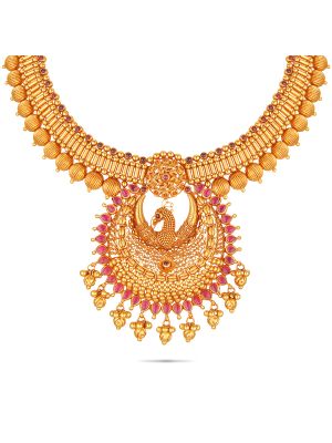 Stunning Peacock Design Gold Necklace-hover