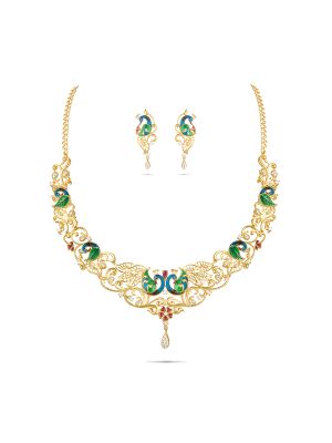 Peacock Design Silver Necklace Set-hover