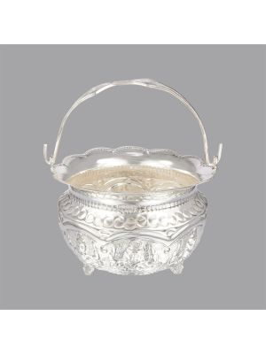 Ornate silver pot with handle-hover