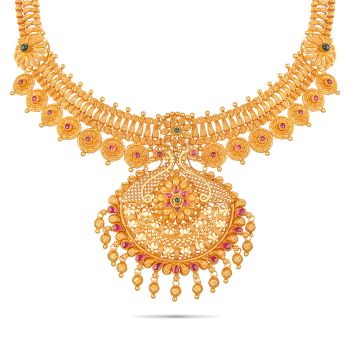 Peacock Design Gold Necklace-hover