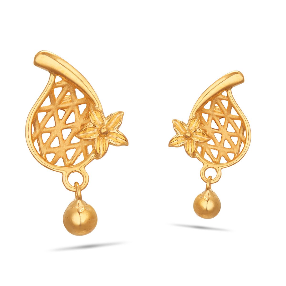 Impressive Flower Design Gold Drop Earring